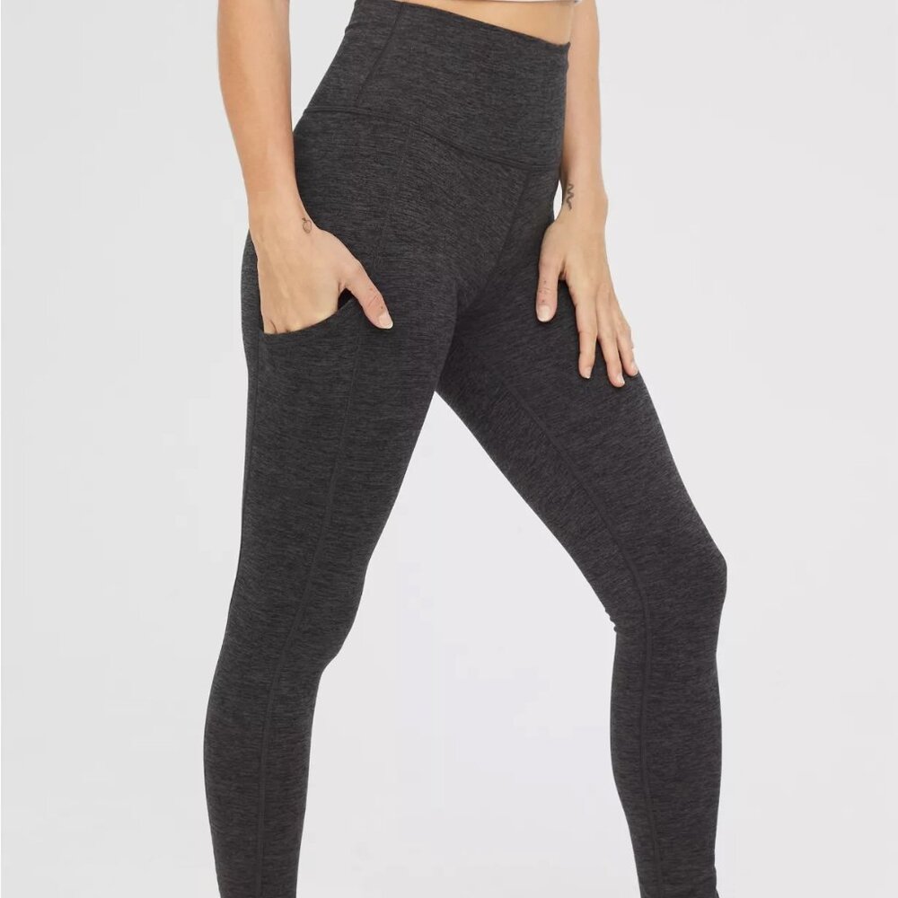 NWT | Aerie Offline Hi Rise‎ Charcoal Heather Gray Hugger Leggings Pockets XS